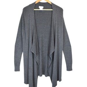 Long Waterfall Soft‎ Knit Drape Front Grey Cardigan Cozy Warm Small Medium